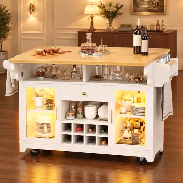Desviae Carrello da cucina con LED RGB ripiani regolabili e portabottiglie mobile bianco