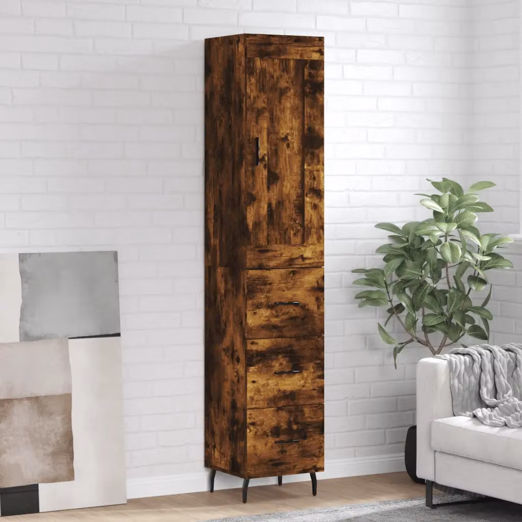 Credenza sospesa vidaXL in rovere fumo con ante a battente, stile industriale, L/P/H: 34,5 x 34 x 180 cm