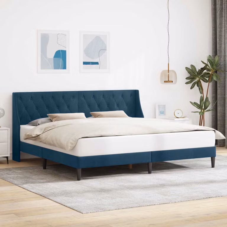 Struttura del letto con testiera vidaXL in velluto blu, L 200 x P 200 x H 96 cm
