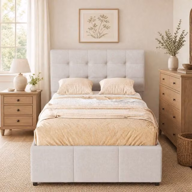 Letto con letto estraibile 90 × 200 cm con secondo letto 90 × 190 cm tre cassetti testiera regolabile beige