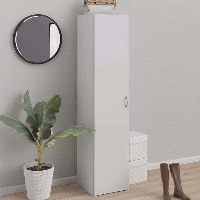 Armadio Multiuso DMORA Bianco con 1 Anta e Ripiani Interni L: 39.0 cm, P: 42.0 cm, H: 175.4 cm – 1