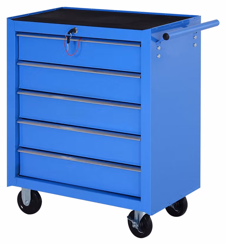 Carrello da officina - Carrello portattrezzi con ruote - Armadietto portattrezzi mobile - 5 cassetti - Blu