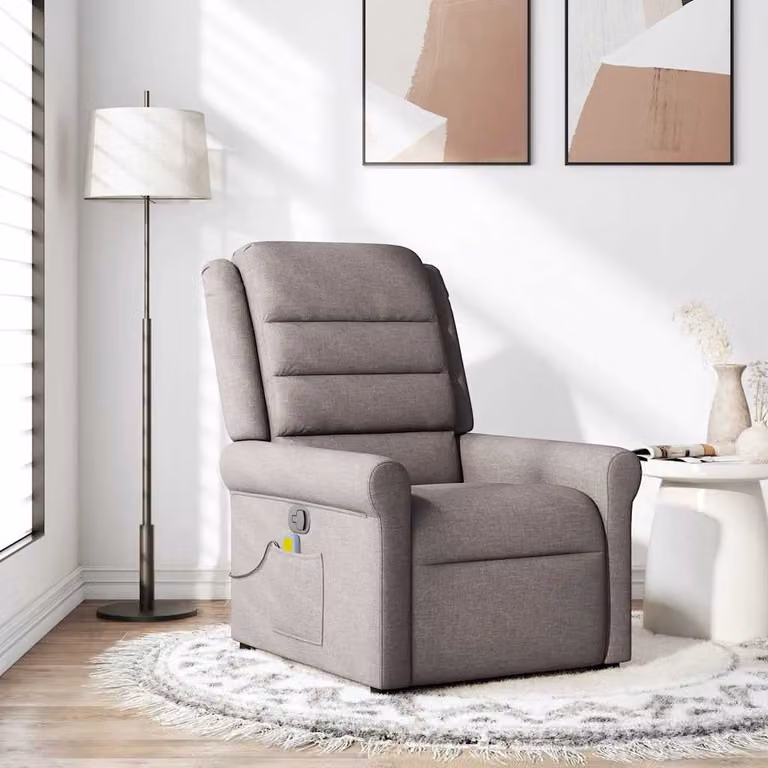 vidaXL Poltrona Reclinabile Relax in Tessuto Beige e Grigio con Braccioli e Regolazione Manuale