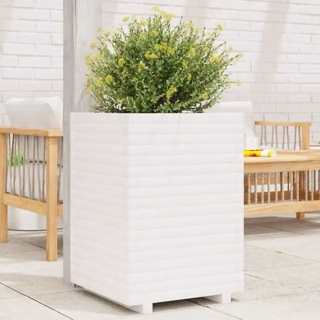 Fioriera da giardino Design Mania in legno massello di pino bianca L/P/H: 50 x 50 x 72 cm
