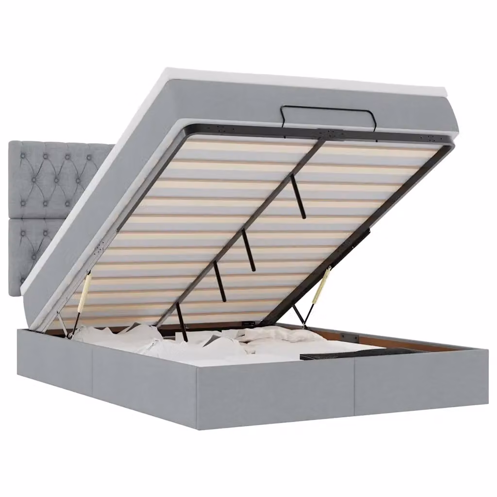 Letto con contenitore a sollevamento e materasso vidaXL in tessuto grigio e bianco L/P/H: 200 x 140 x 44 cm – 2