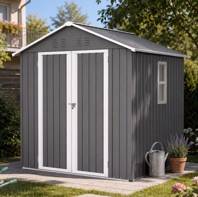 Casetta da giardino in metallo 184;8 x 182 x 191;1 cm; grigio; con finestra e prese d’aria