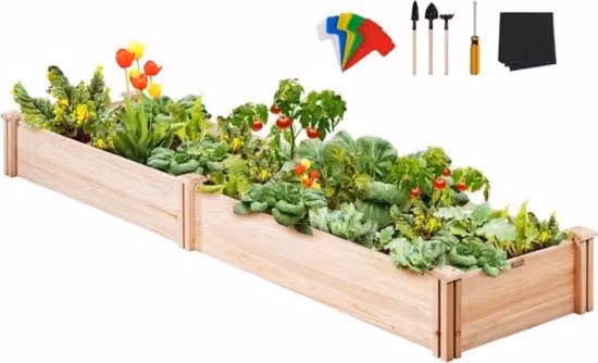 Cassa per piante di giardino in legno - Progettata per essere alta - Incluso sistema di drenaggio e accessori