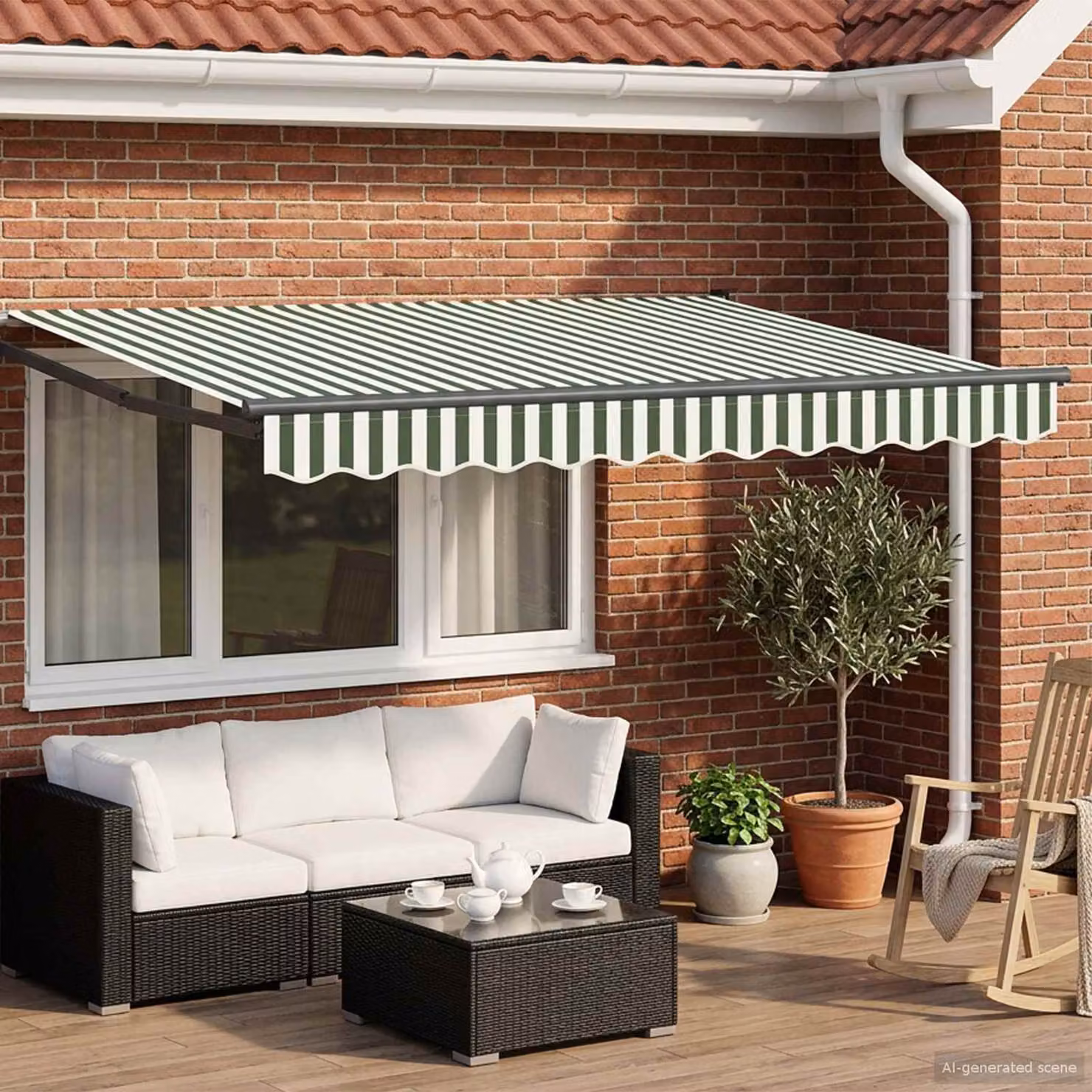 Tettuccio elettrico retrattile vidaXL in alluminio e poliestere, Verde e Bianco, L: 3 m x P: 2,5 m