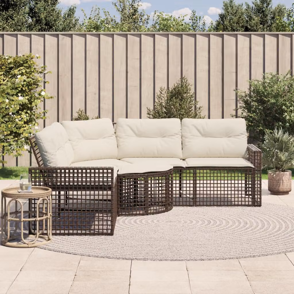 vidaXL Divano da Giardino a L con Cuscini e Pouf, Polyrattan e Struttura in Metallo, Marrone, Bianco o Beige
