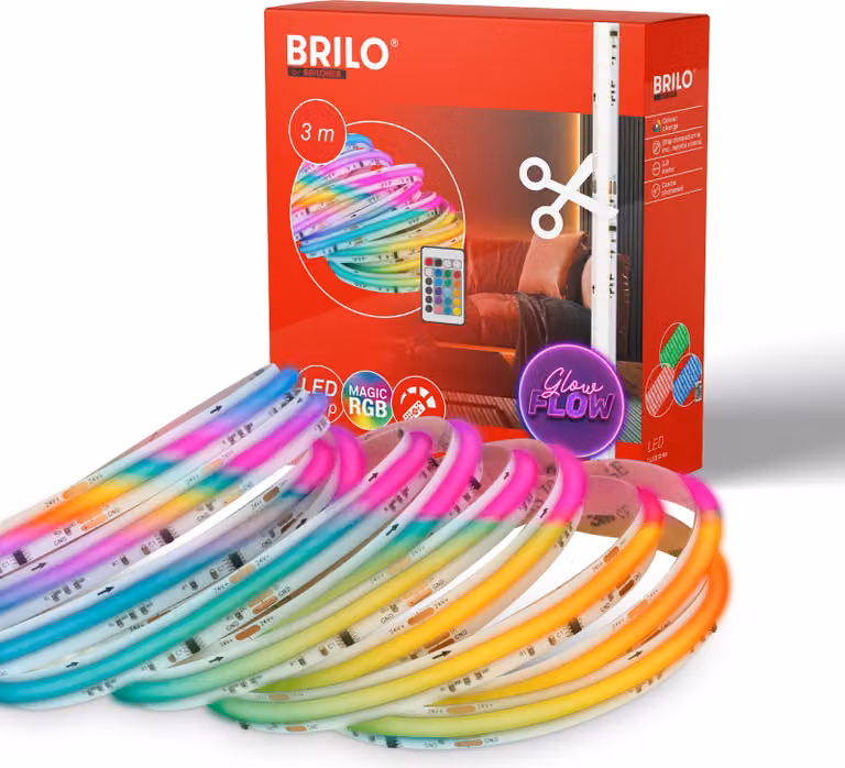 Briloner COB LED Strip 3m, telecomando, modalità colore RGB IC, bianco