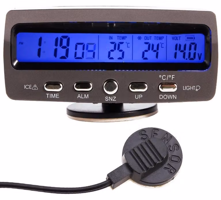 Termometro digitale LCD per auto, per interni ed esterni, tester di tensione, voltmetro, misuratore di tensione, adatto per auto e veicoli, con indicazione di data, ora e allarme