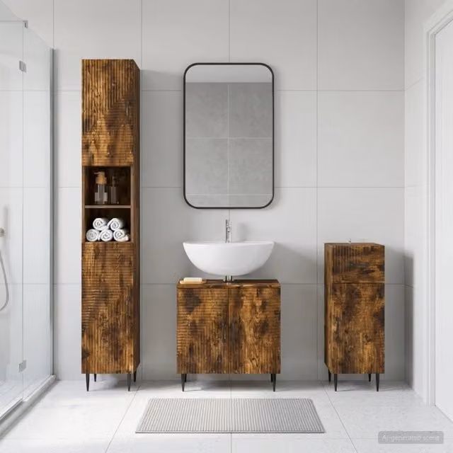 Set di armadietti da bagno in 3 pezzi HAARLEM Rovere Fumo 3417860