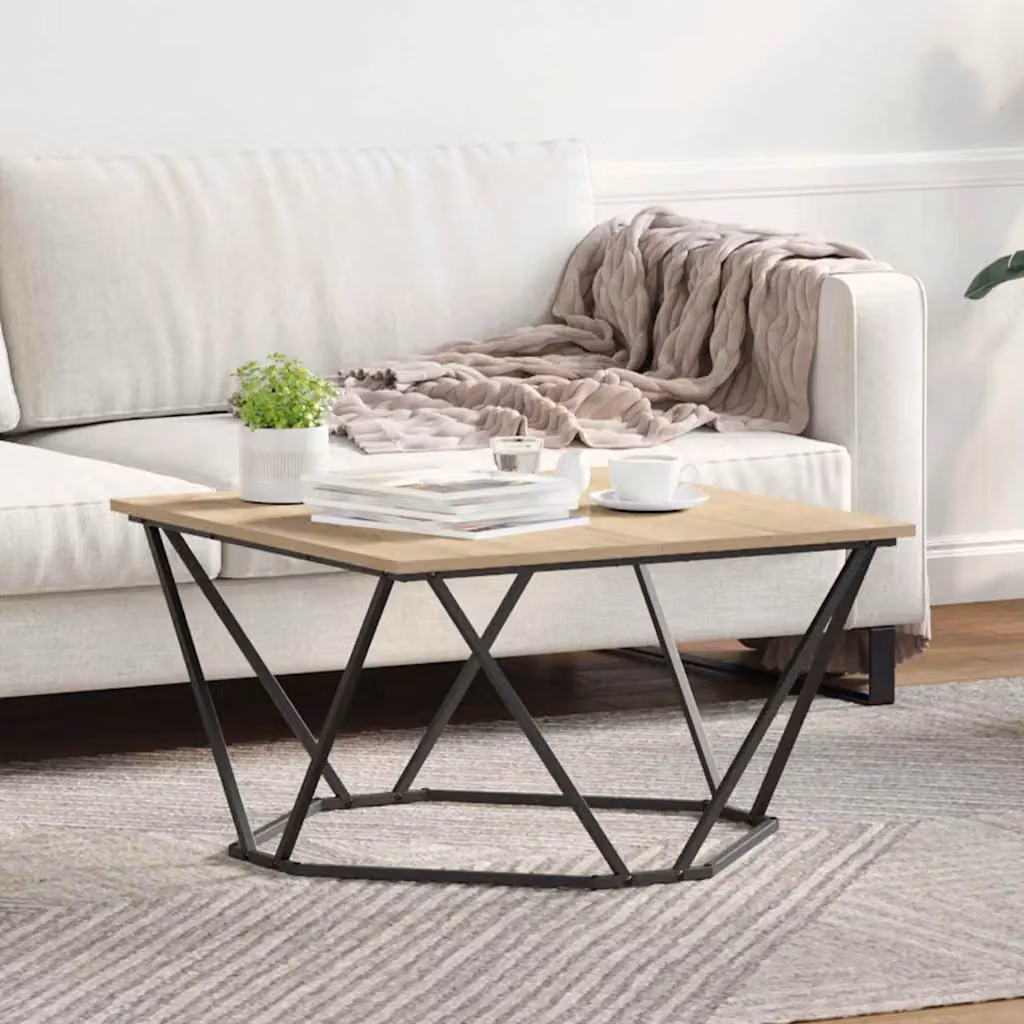 Tavolino da salotto moderno vidaXL in legno e metallo color rovere, L 80 x P 80 x H 45 cm