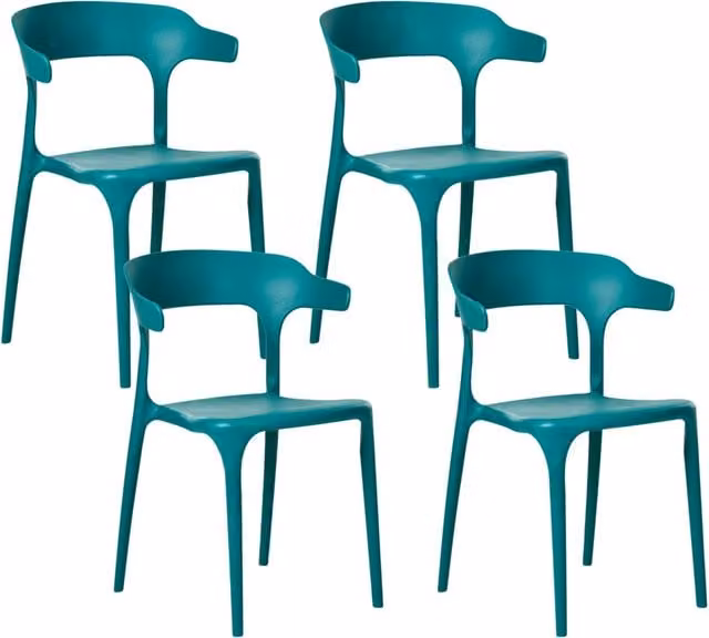 Set di 4 sedie da giardino Teal in polipropilene leggero e resistente agli agenti atmosferici in plastica per interni e per esterni.