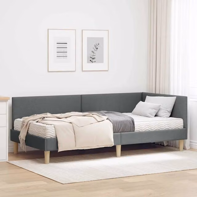 Letto Angolare con Materasso 2 Pezzi vidaXL Grigio in Tessuto e Legno L/P/H: 200 x 100 x 204 cm
