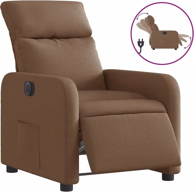 Poltrona | Sedia Relax Elettrica Reclinabile Marrone in Tessuto
