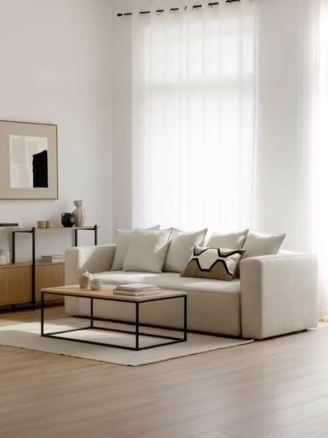 Divano letto Livorno Kenay Home beige con funzione letto e seduta sollevabile