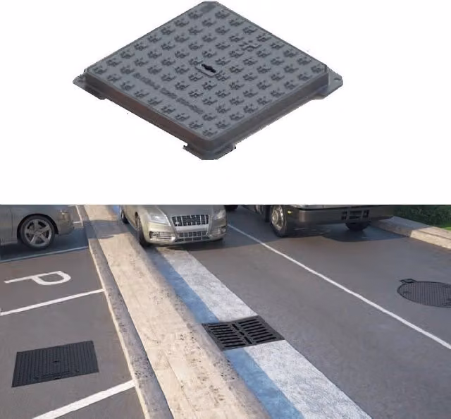 Chiusino da esterno in ghisa nera C250 con telaio e coperchio L 70 cm x P 70 cm