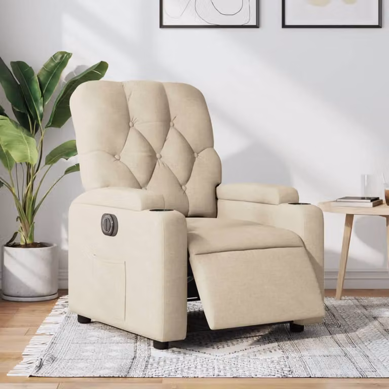 vidaXL Poltrona Elettrica Reclinabile Beige in Tessuto con Braccioli