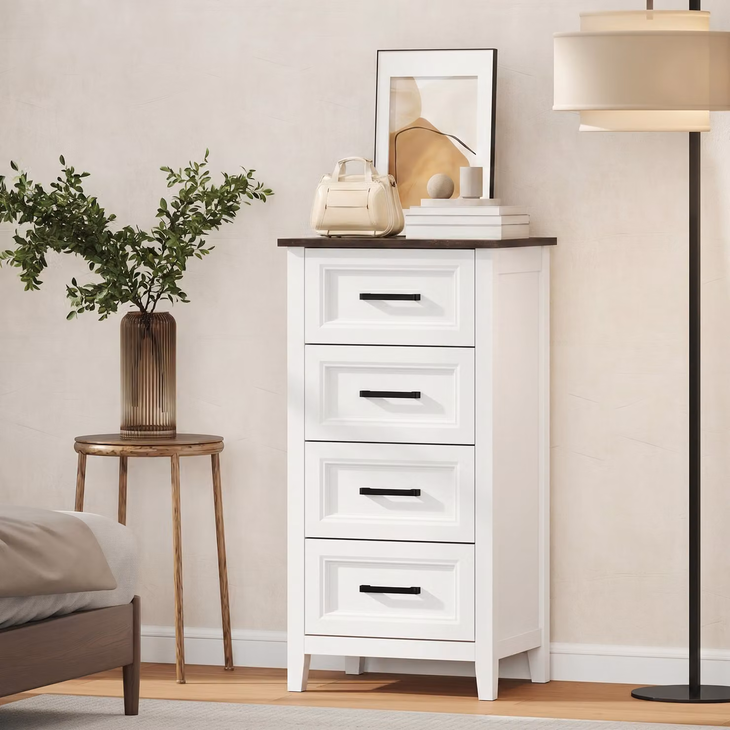 Cassettiera HOMCOM moderna con 4 cassetti in legno bianca per camera da letto e soggiorno – 2