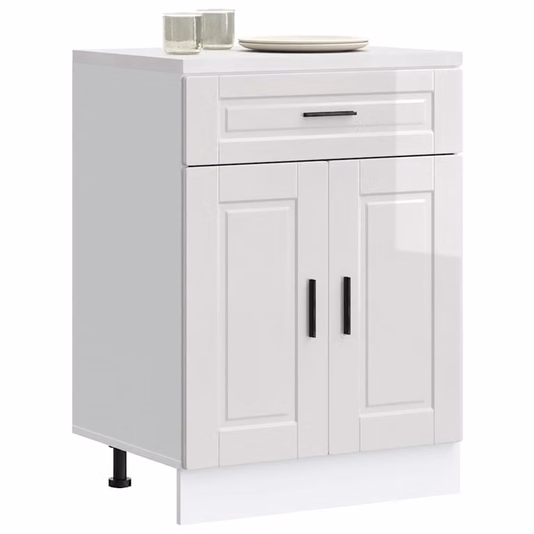 Base da cucina moderna vidaXL in legno bianco lucido con ante e cassetti L/P/H: 60,0 x 46,0 x 81,5 cm