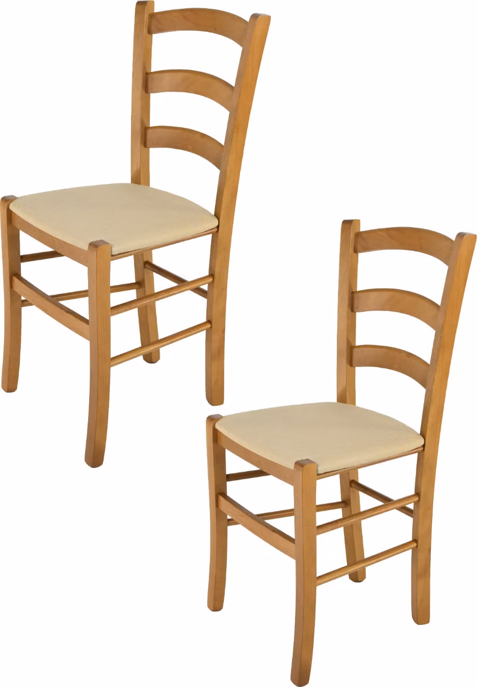 t m c s Tommychairs - Set di 2 sedie VENICE per cucina e sala da pranzo, struttura robusta in legno di faggio laccato colore rovere e seduta imbottita rivestita in STOFFA colore canapa