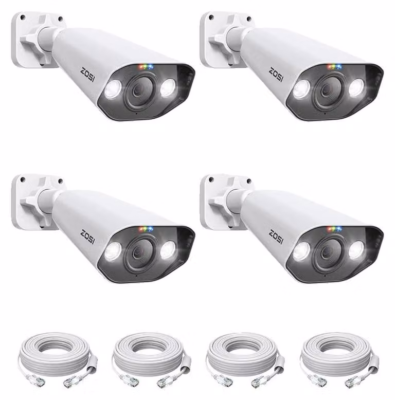 Telecamera di sicurezza, risoluzione 8MP, visione notturna a colori, confezione da 4