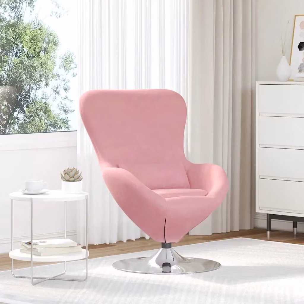 Poltrona Relax Design Uovo in Velluto Rosa con Struttura in Metallo e Rotazione a 360 Gradi H: 90 cm, L: 73 cm, P: 63 cm – 2