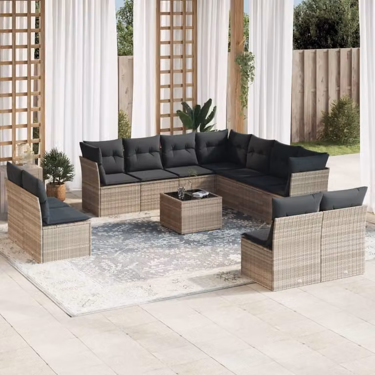 Maison Exclusive - Set divani da giardino 12 pezzi con cuscini in polyrattan grigio chiaro