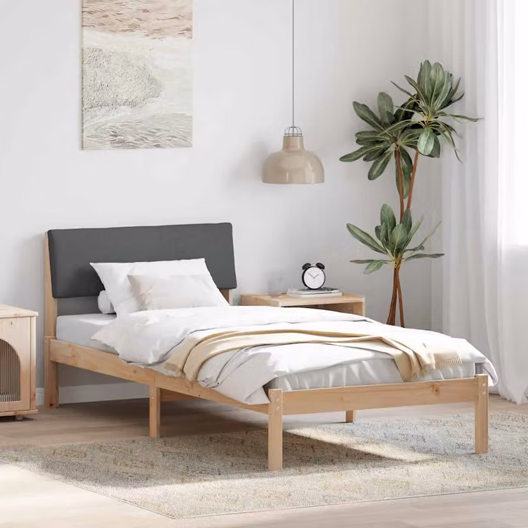 Struttura del letto moderna vidaXL in legno di pino marrone e grigio scuro 90 x 190 cm