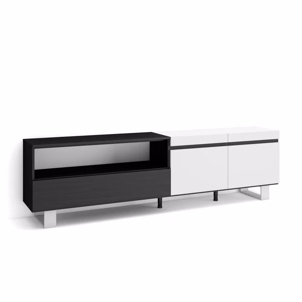 Mobile TV SKRAUT HOME per soggiorno in stile industriale, Bianco e nero, L/P/H: 200 x 35 x 57 cm – 2