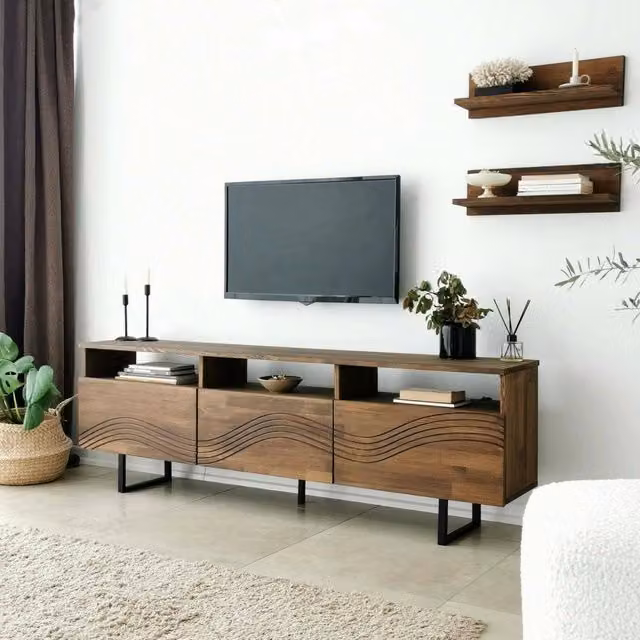 Mobile porta TV Ulana DMORA, Credenza moderna per soggiorno in legno e metallo, Colore marrone, L: 170 cm, P: 30 cm, H: 40 cm