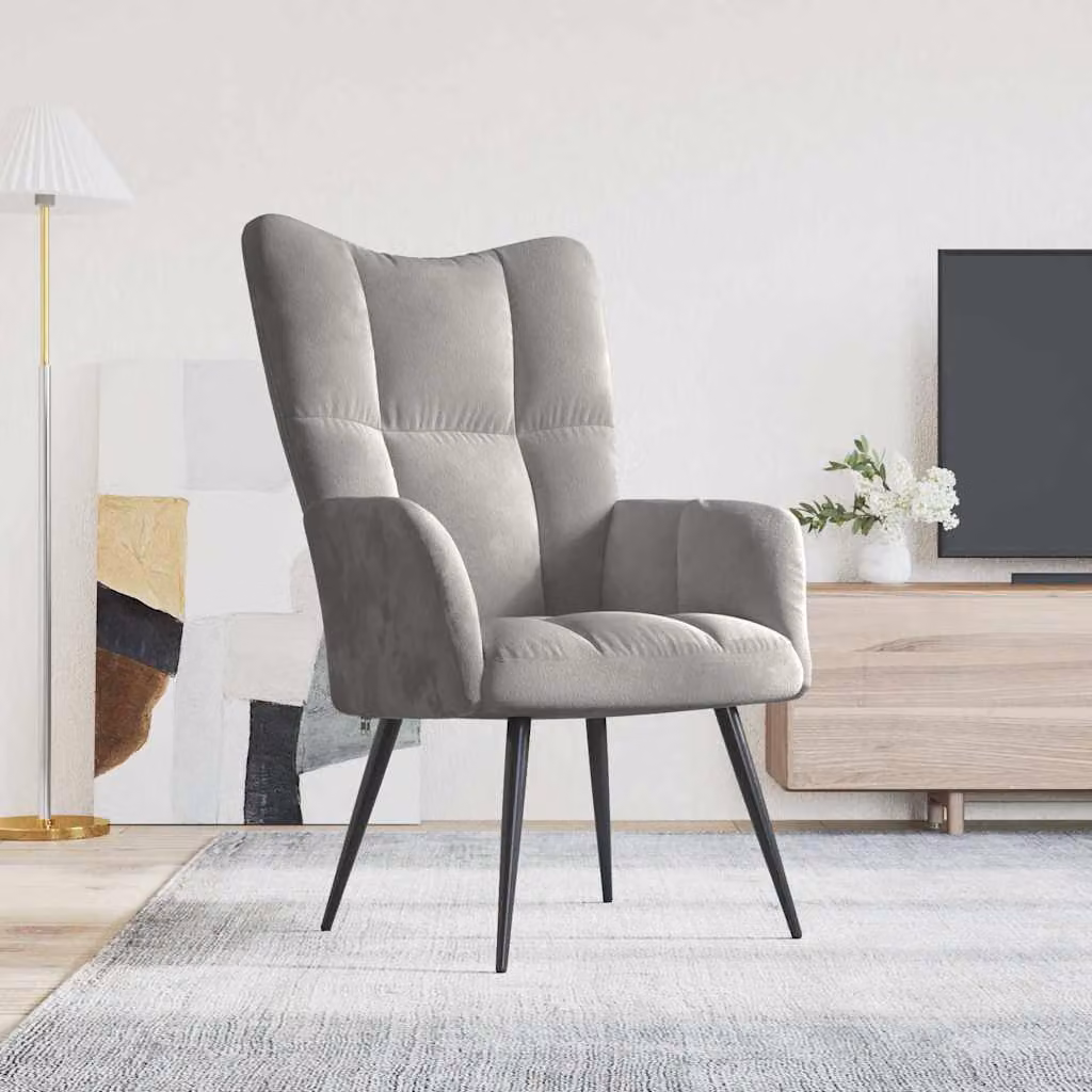 Sedia Relax vidaXL in Velluto Grigio Chiaro con Braccioli e Struttura in Metallo