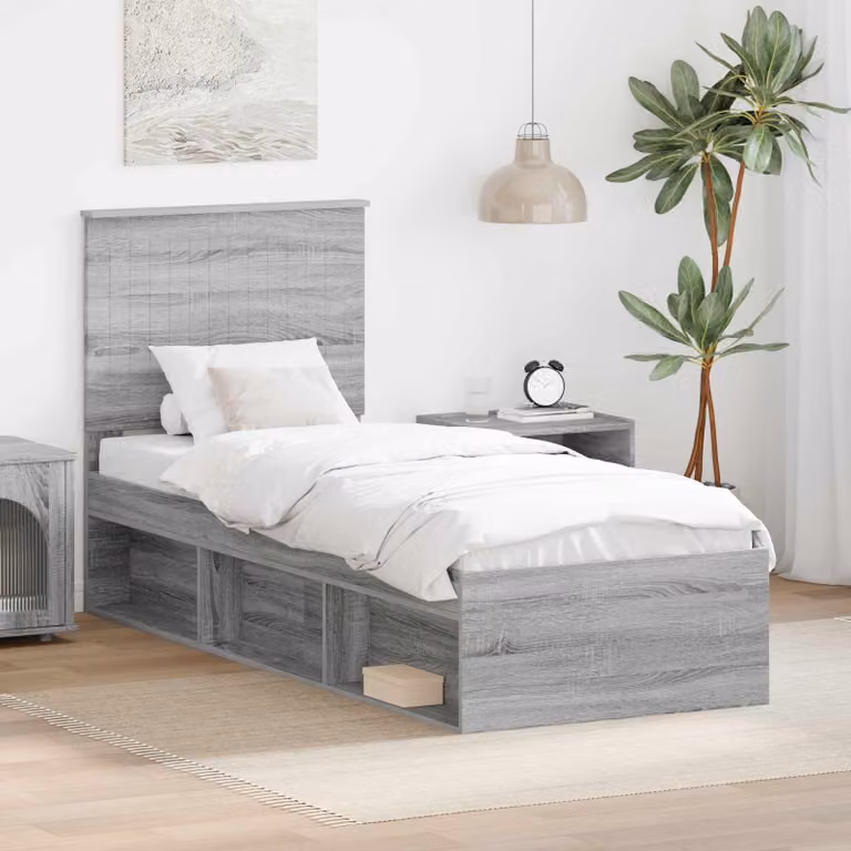 Struttura del letto vidaXL in pino massello con doghe in legno, colore grigio, 80 x 190 cm