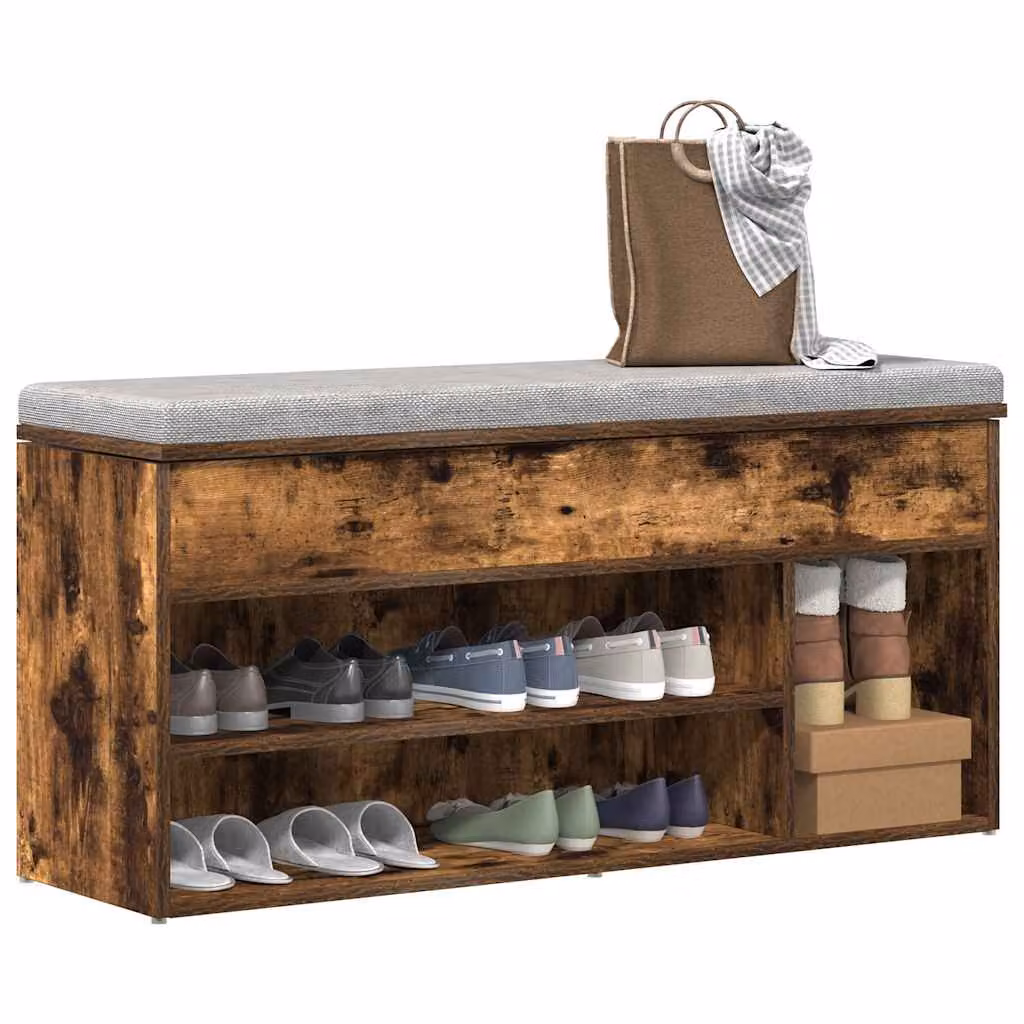 Scarpiera vidaXL in legno multistrato e MDF, colore Rovere Fumo, L 102 cm x P 30,5 cm x H 45 cm
