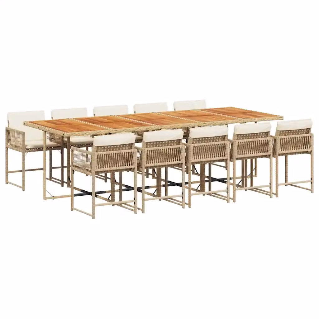 Set da pranzo da giardino vidaXL in polyrattan con cuscini beige e tavolo in legno di acacia, 11 pezzi – 2