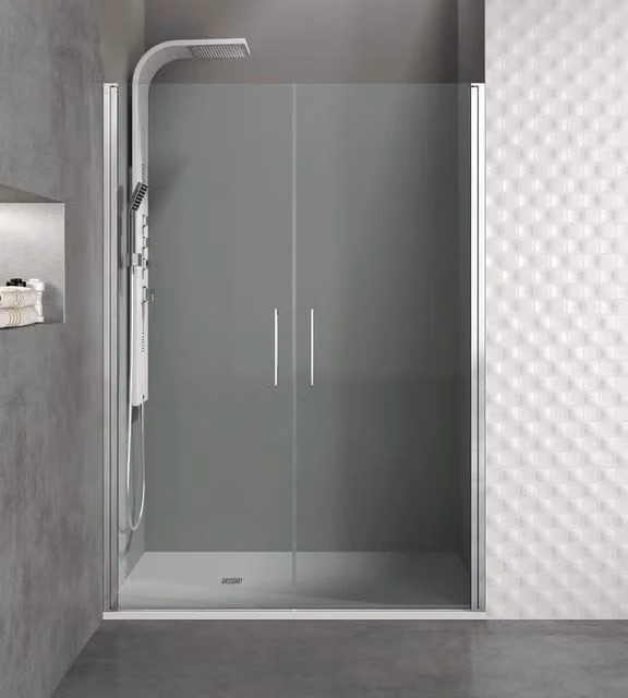 Box doccia frontale DUCHA OPEN con 2 porte battenti, vetro trasparente e finitura cromata, Larghezza: 115 cm