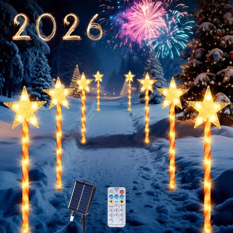 Luci natalizie solari, set da 8 pezzi, 80 LED, forma a stella, 8 modalità, grado di protezione IP65