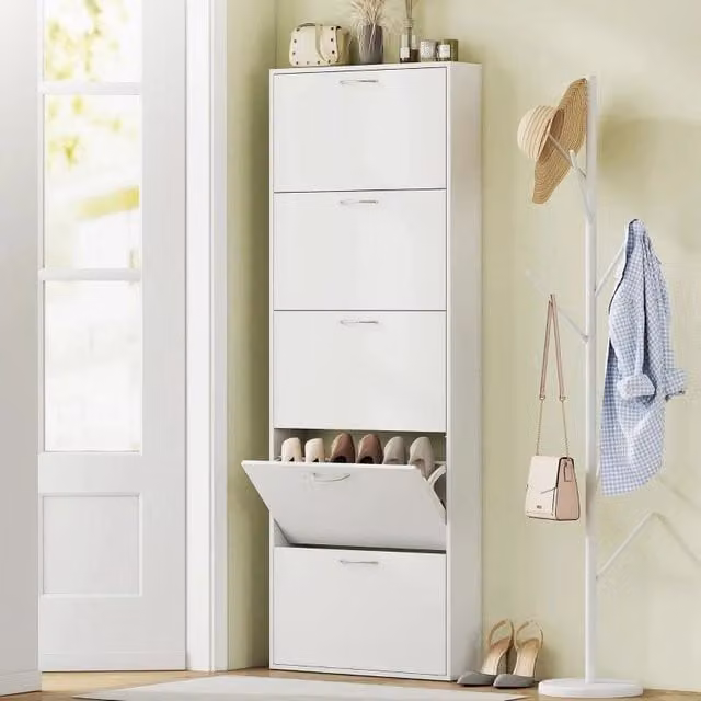 Mobile Scarpiera Maury's in Legno Bianco con 5 Ante Antiribaltamento L: 65 cm, P: 17 cm, H: 180.5 cm