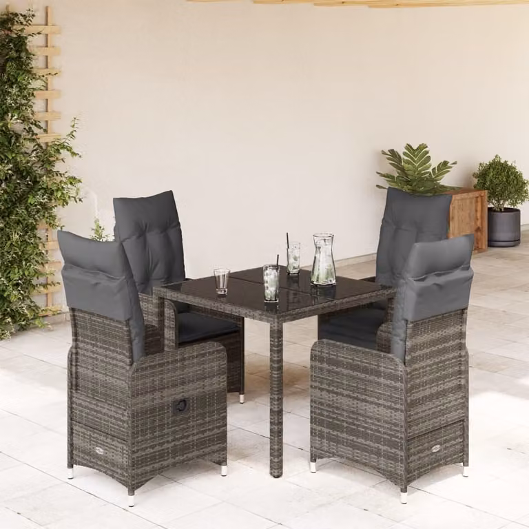 Set Bistrò da Giardino 5 pz con Cuscini in Polyrattan Grigio