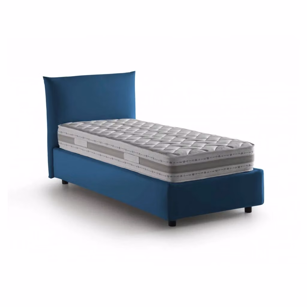 Letto singolo contenitore Azeglio di Talamo Italia con rivestimento in tessuto e materasso incluso, Blu, 80x190 cm – 2