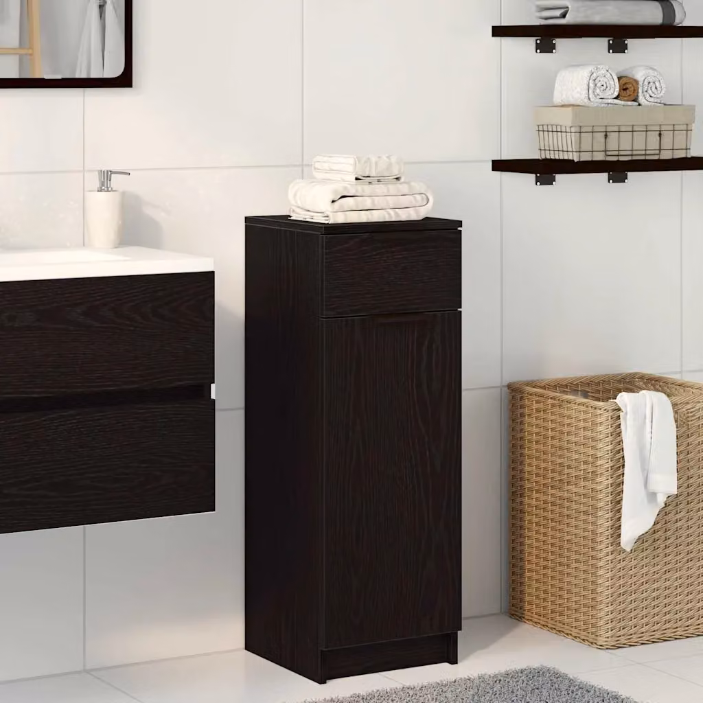 Mobile da bagno vidaXL con cassetto e ante, Rovere nero e beige, L: 32 cm, P: 34 cm, H: 90 cm
