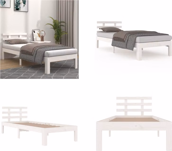 vidaXL Letto in legno massiccio bianco 75x190 cm - Struttura letto - Letto - Struttura letto in legno