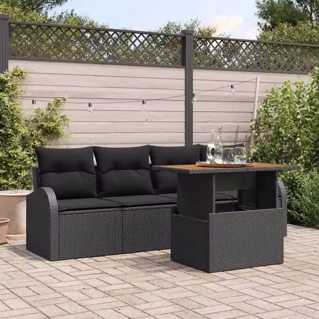 Set Divano da Giardino 5 pz Nero Poly Rattan 3358256
