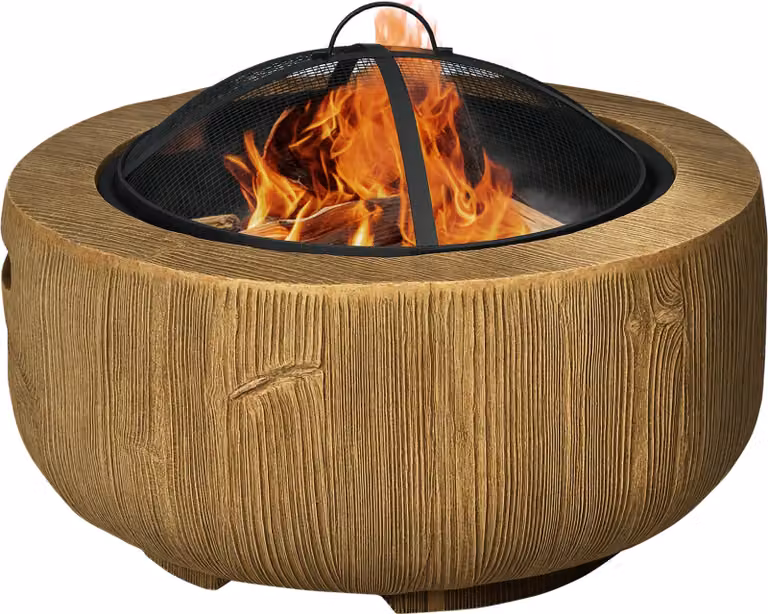 Bacinella da fuoco con design a tronco d'albero, griglia antiscintille, griglia per il carbone, paletta, dimensioni Ø 61,5 x 39 cm