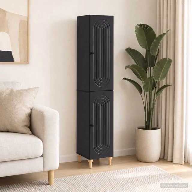 Set di 2 armadi moderni vidaXL in legno MDF nero opaco con illuminazione integrata e montaggio a parete L: 90 cm, P: 34,5 cm, H: 33 cm