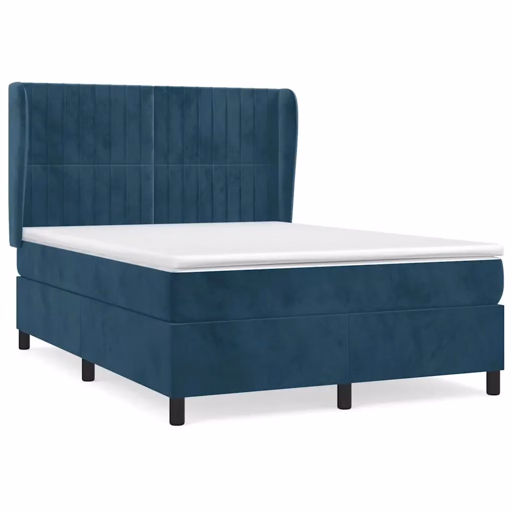 Letto con Giroletto a Molle e Materasso Ibrido vidaXL in Velluto Blu e Bianco L/P: 140 x 190 cm – 2