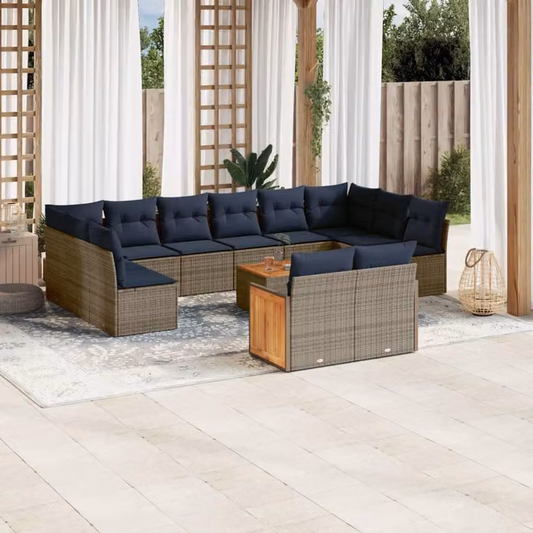 Maison Exclusive - Set da giardino 12 pezzi con cuscini, grigio, polyrattan
