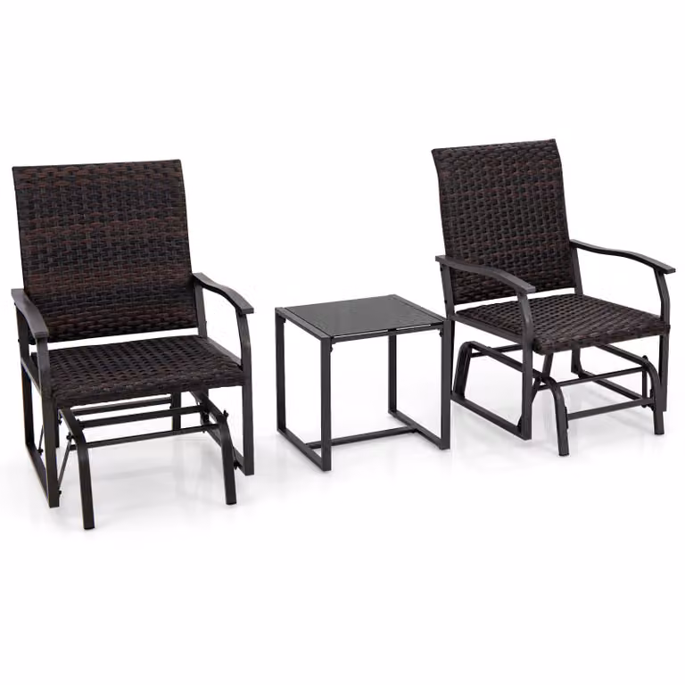 Set da giardino COSTWAY composto da 3 pezzi, con sedute imbottite, set da balcone in rattan sintetico, comprensivo di 2 sedie e un tavolo, ideale per piccoli balconi