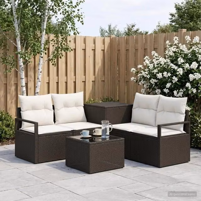 Set di divani 6 pz Nero e Bianco Crema 55 x 55 x 37 cm 3447227